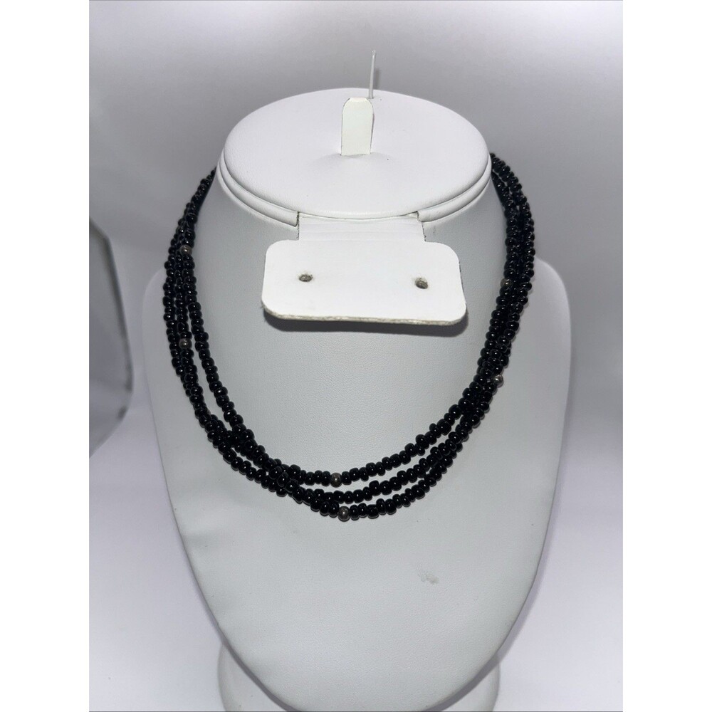 SILPADA 925 Sterling Silver Triple Strand Black Glass Silver Bead Necklace N1500